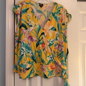 INC International Concepts Women's Yellow Floral Wrap Blouse